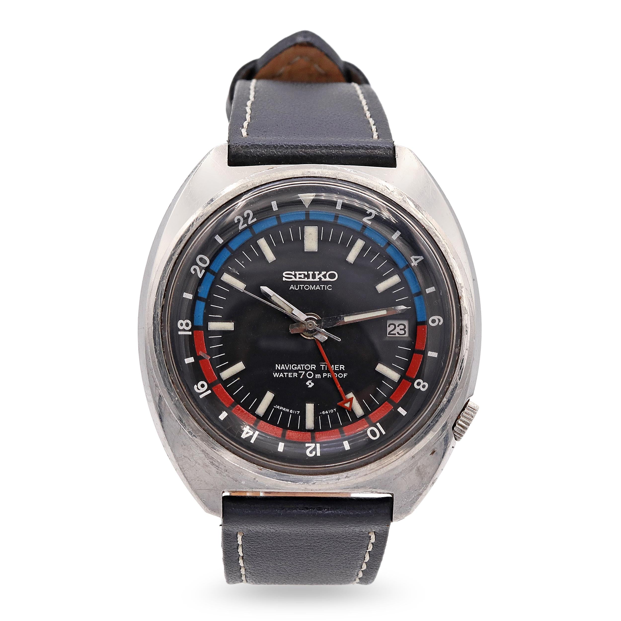 Vintage 1970s Seiko Navigator Timer Automatic GMT Watch Ref 6117-6410