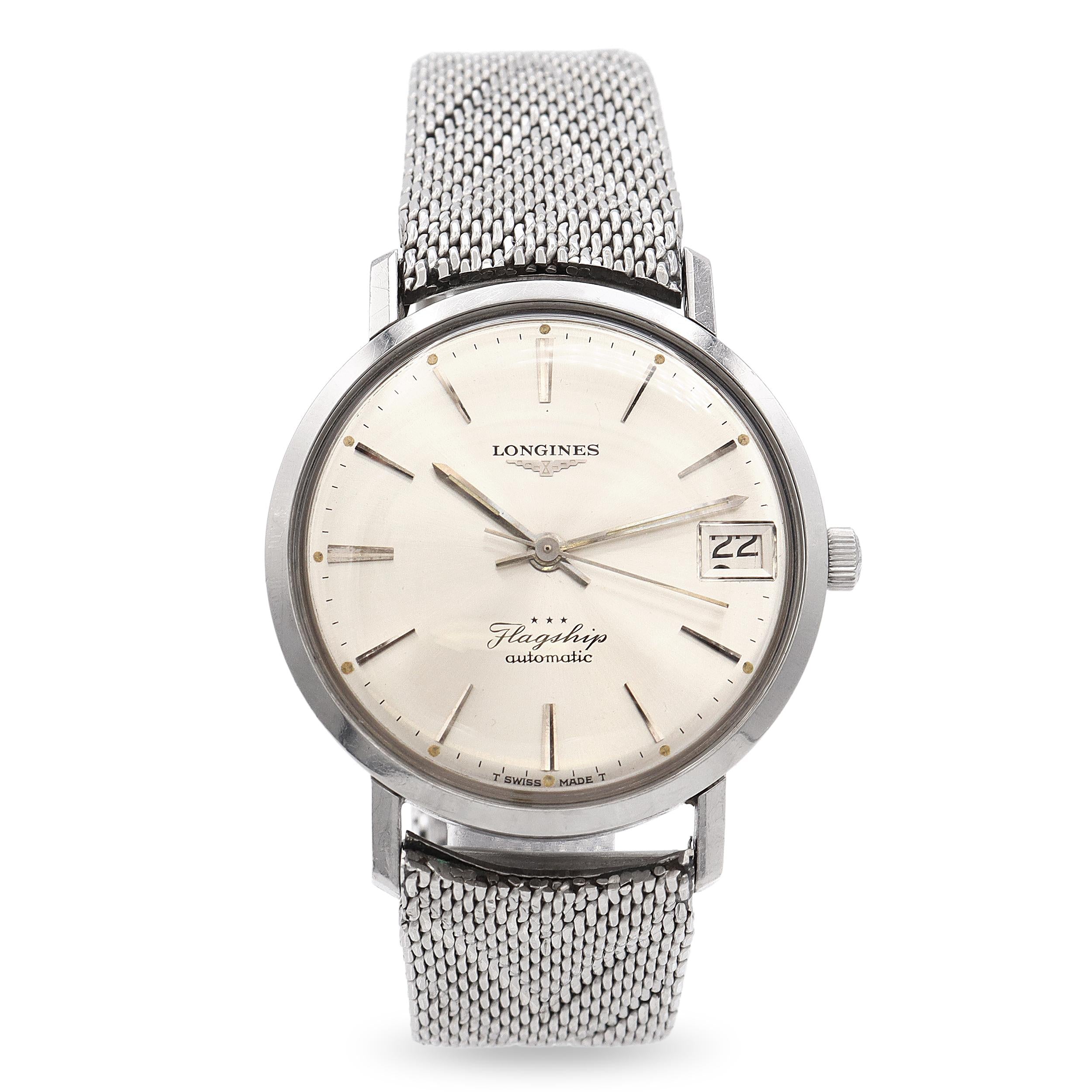 Vintage Longines Stainless Steel Three Star Flagship Automatic Watch