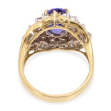 Vintage 17k Yellow Gold Tanzanite and Diamond Cluster Cocktail Ring