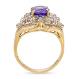 Vintage 17k Yellow Gold Tanzanite and Diamond Cluster Cocktail Ring