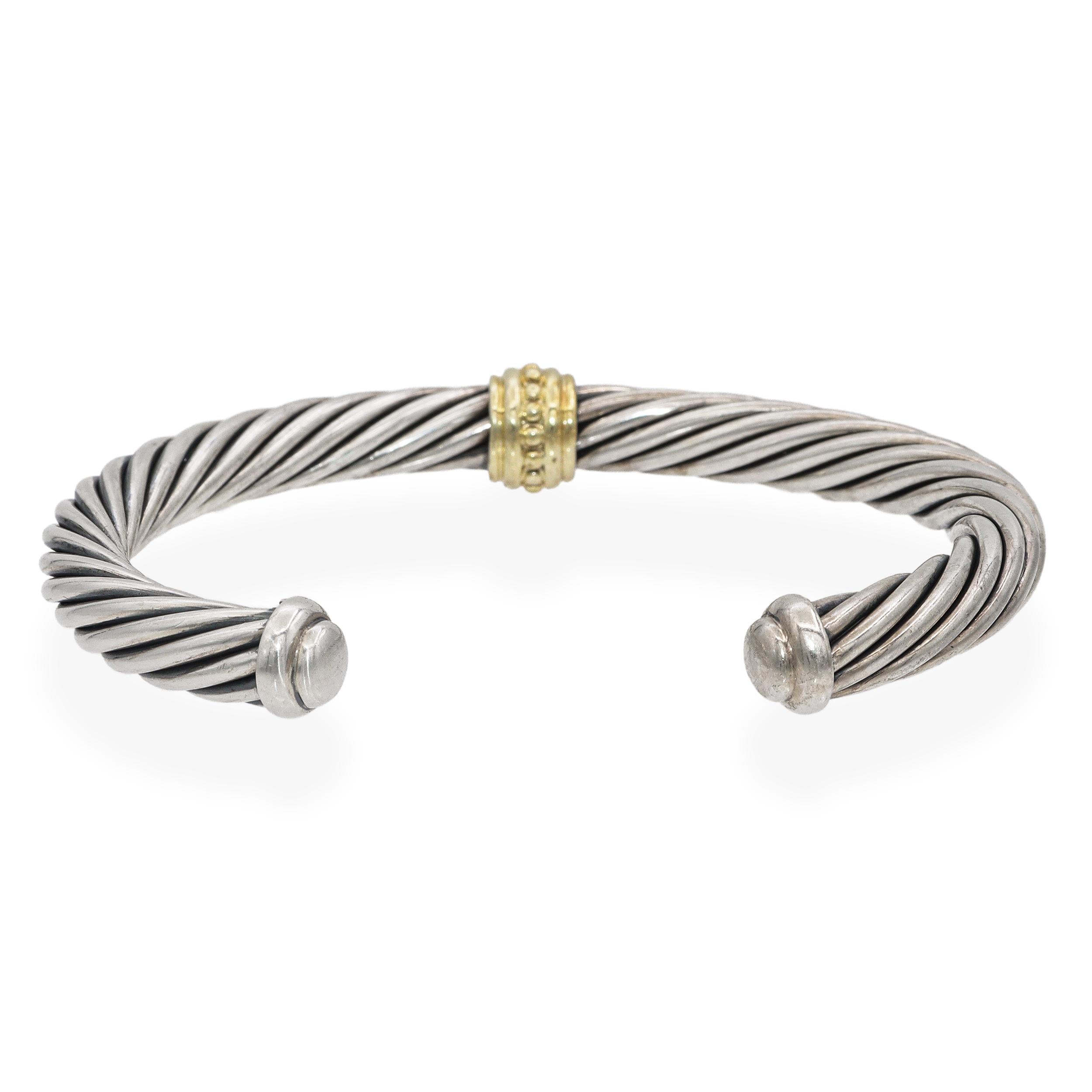 David Yurman Sterling Silver 14K Yellow Gold Cable Cuff Bracelet