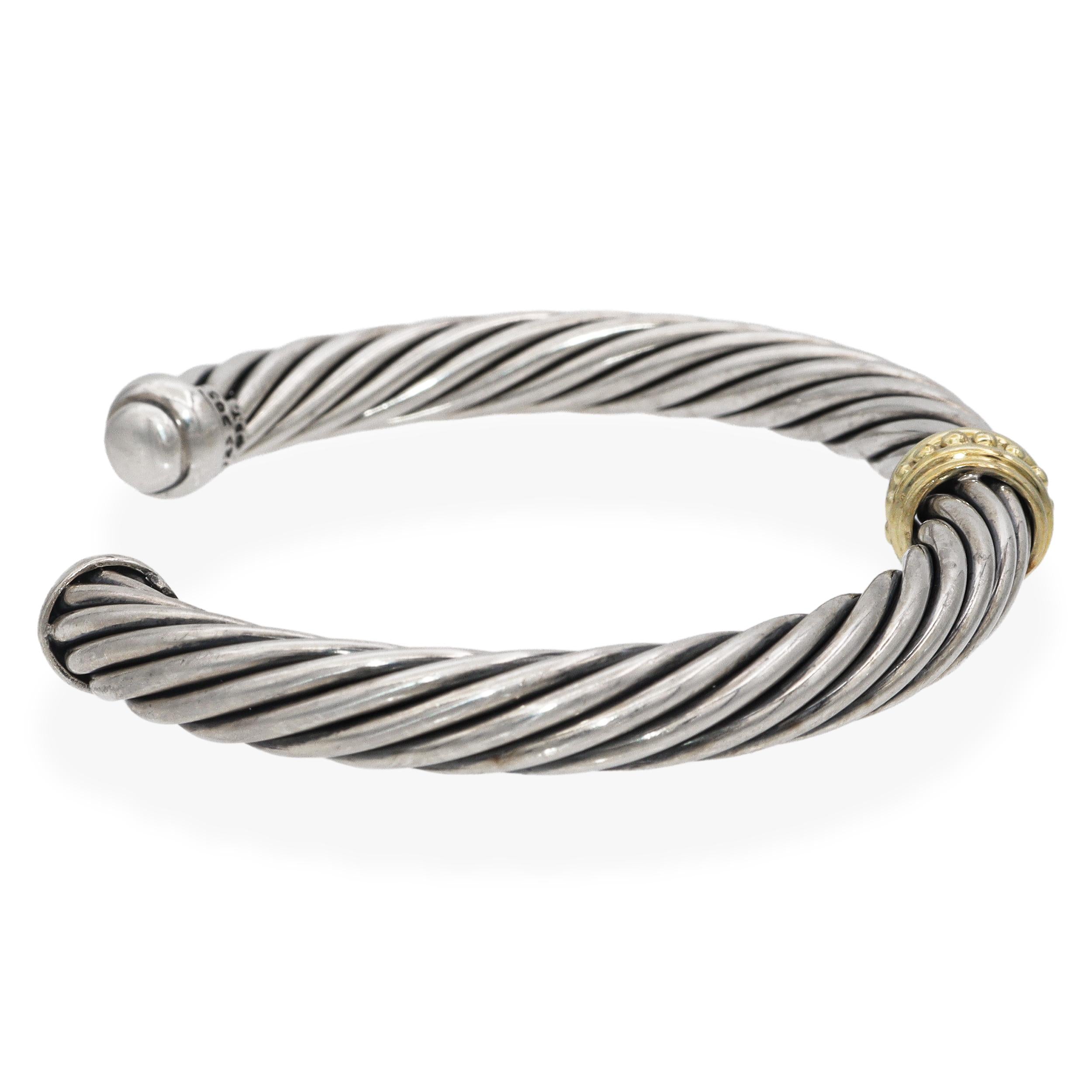 David Yurman Sterling Silver 14K Yellow Gold Cable Cuff Bracelet