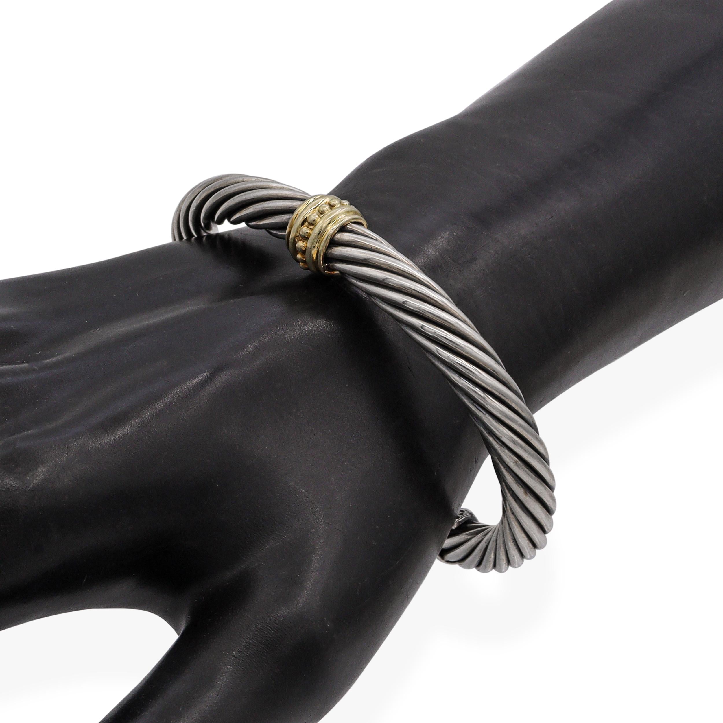 David Yurman Sterling Silver 14K Yellow Gold Cable Cuff Bracelet