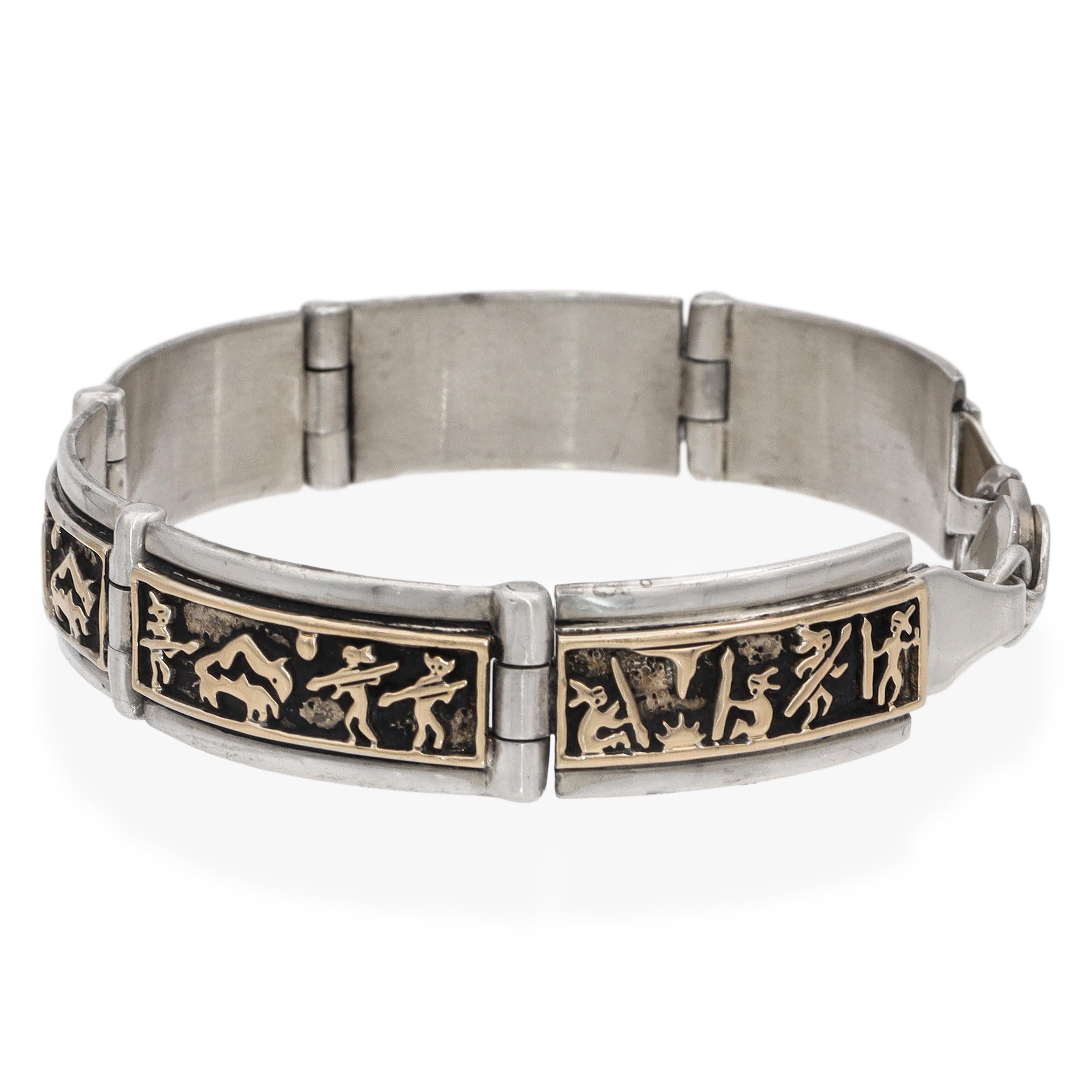 Southwestern M.M. Rogers Sterling Silver & 14K Gold Storyteller Link Bracelet