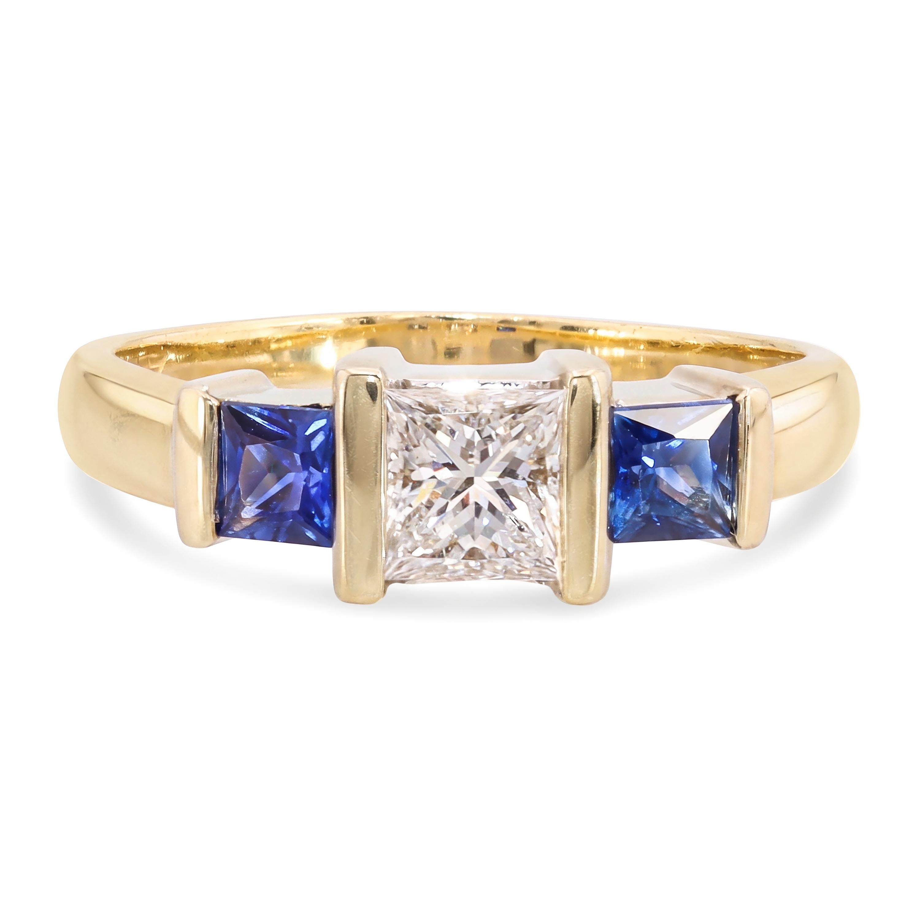14k Yellow Gold 0.50ct J VVS2 Diamond & Royal Blue Sapphire Ring