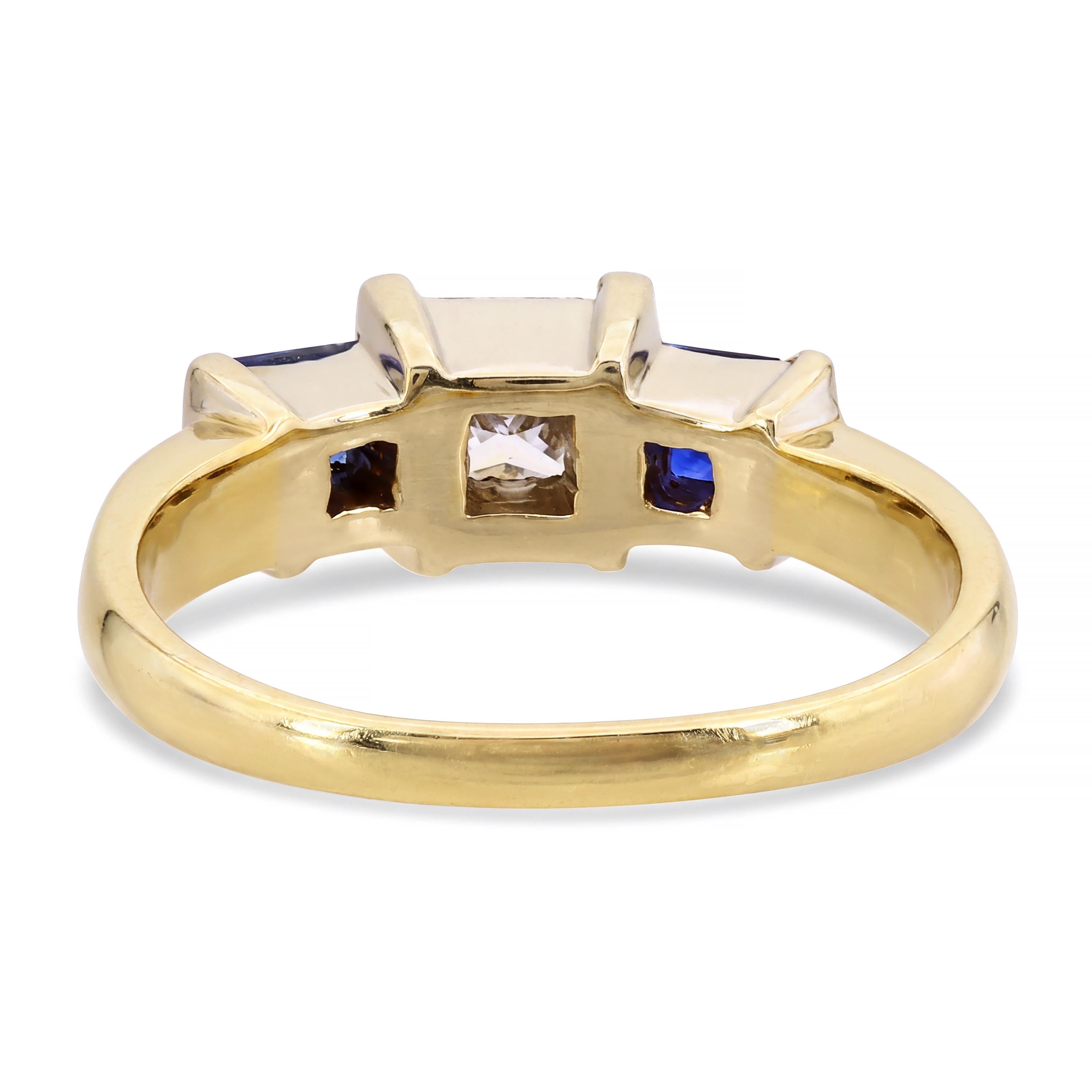 14k Yellow Gold 0.50ct J VVS2 Diamond & Royal Blue Sapphire Ring
