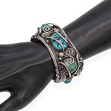 Vintage Navajo Artist Signed Sterling Silver Turquoise Cluster Cuff Bracelet