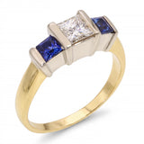 14k Yellow Gold 0.50ct J VVS2 Diamond & Royal Blue Sapphire Ring