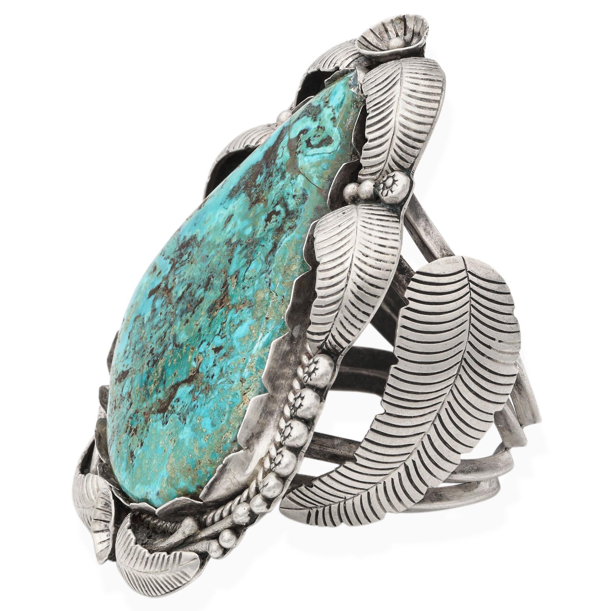 Vintage Southwest Native American Sterling Silver Turquoise Cuff Bracelet