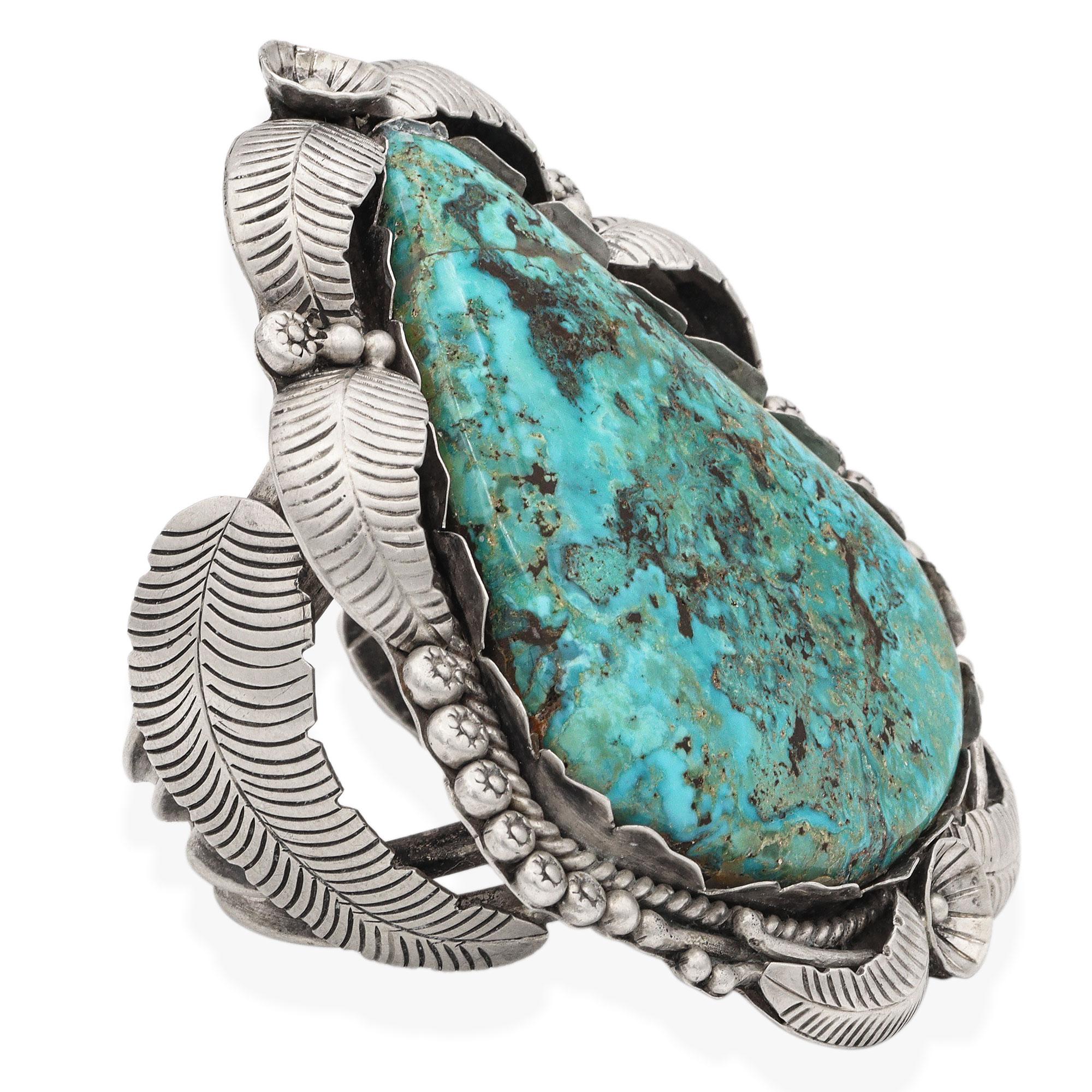 Vintage Southwest Native American Sterling Silver Turquoise Cuff Bracelet