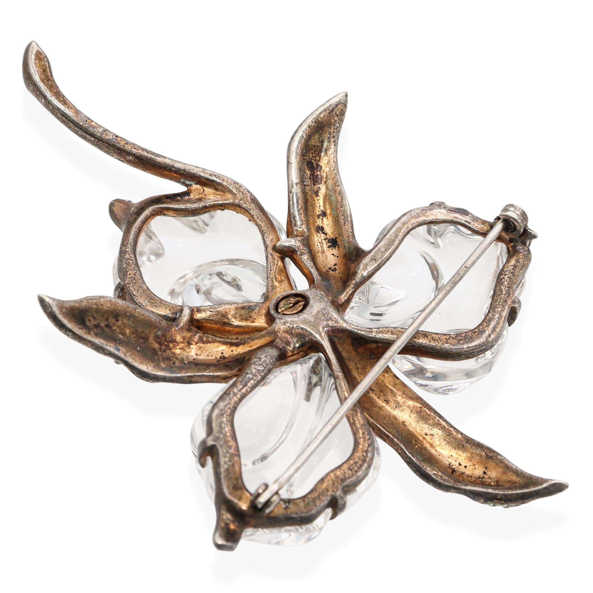 Crown Trifari Alfred Philippe Sterling Silver Jelly Belly Lucite Orchid Brooch