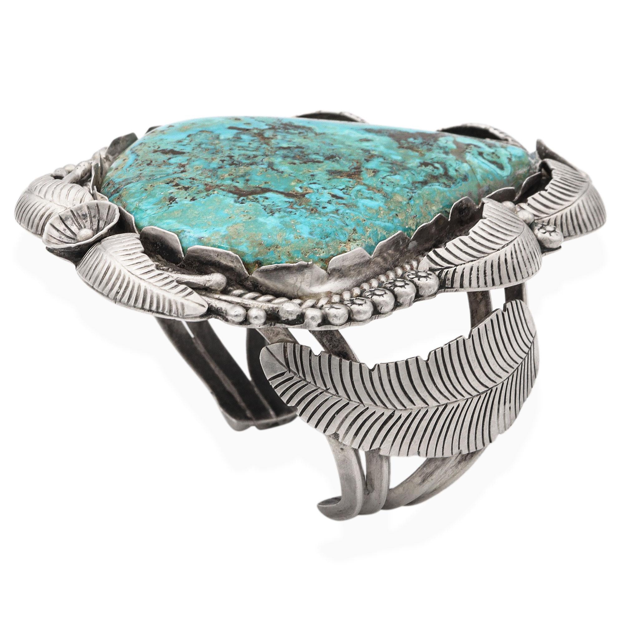 Vintage Southwest Native American Sterling Silver Turquoise Cuff Bracelet