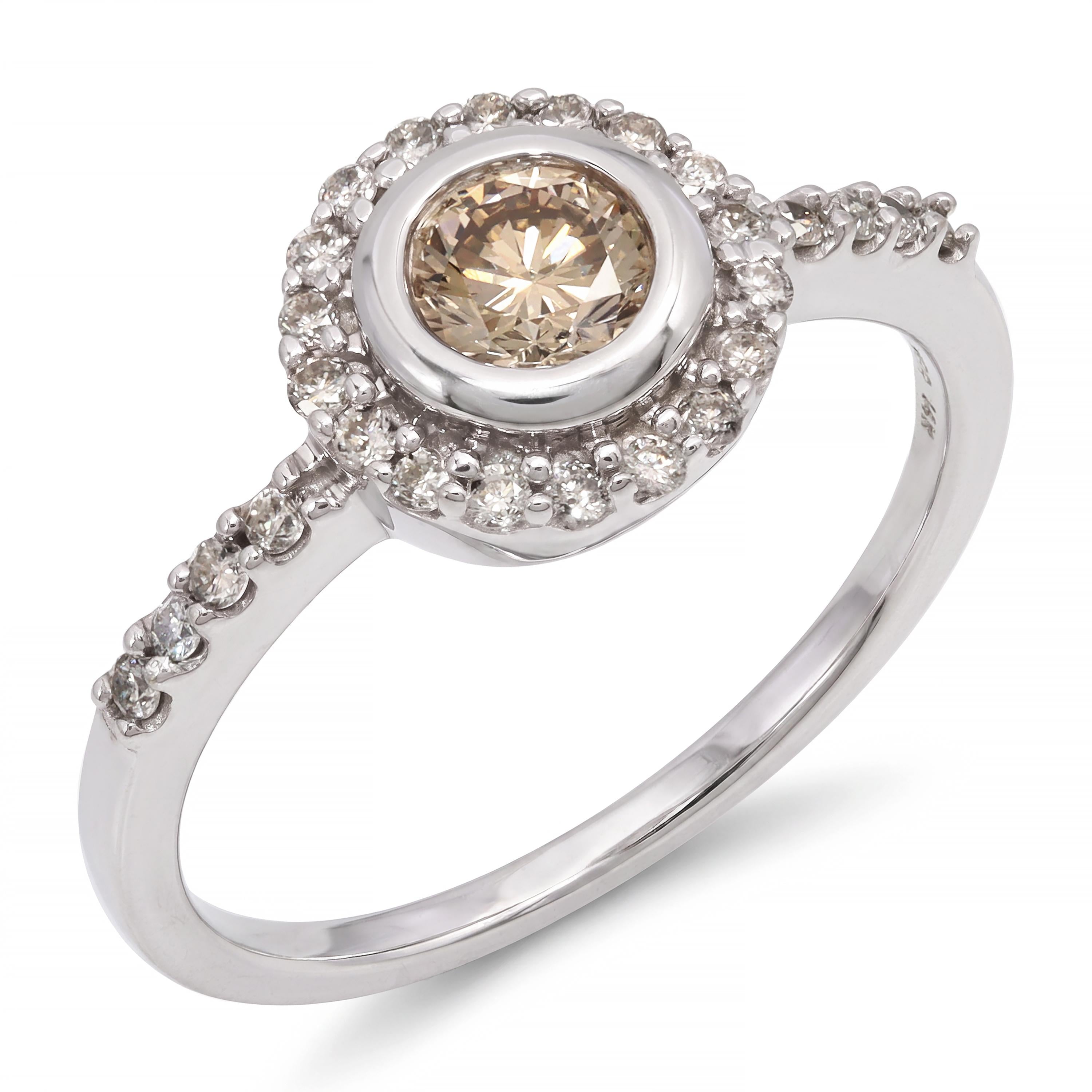 14k White Gold 0.65tcw Champagne Diamond Halo Ring