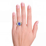Vintage 17k Yellow Gold Tanzanite and Diamond Cluster Cocktail Ring