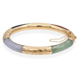 Vintage 14K Yellow Gold Multi-Color Jade & Black Onyx Hinged Bangle Bracelet