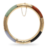 Vintage 14K Yellow Gold Multi-Color Jade & Black Onyx Hinged Bangle Bracelet