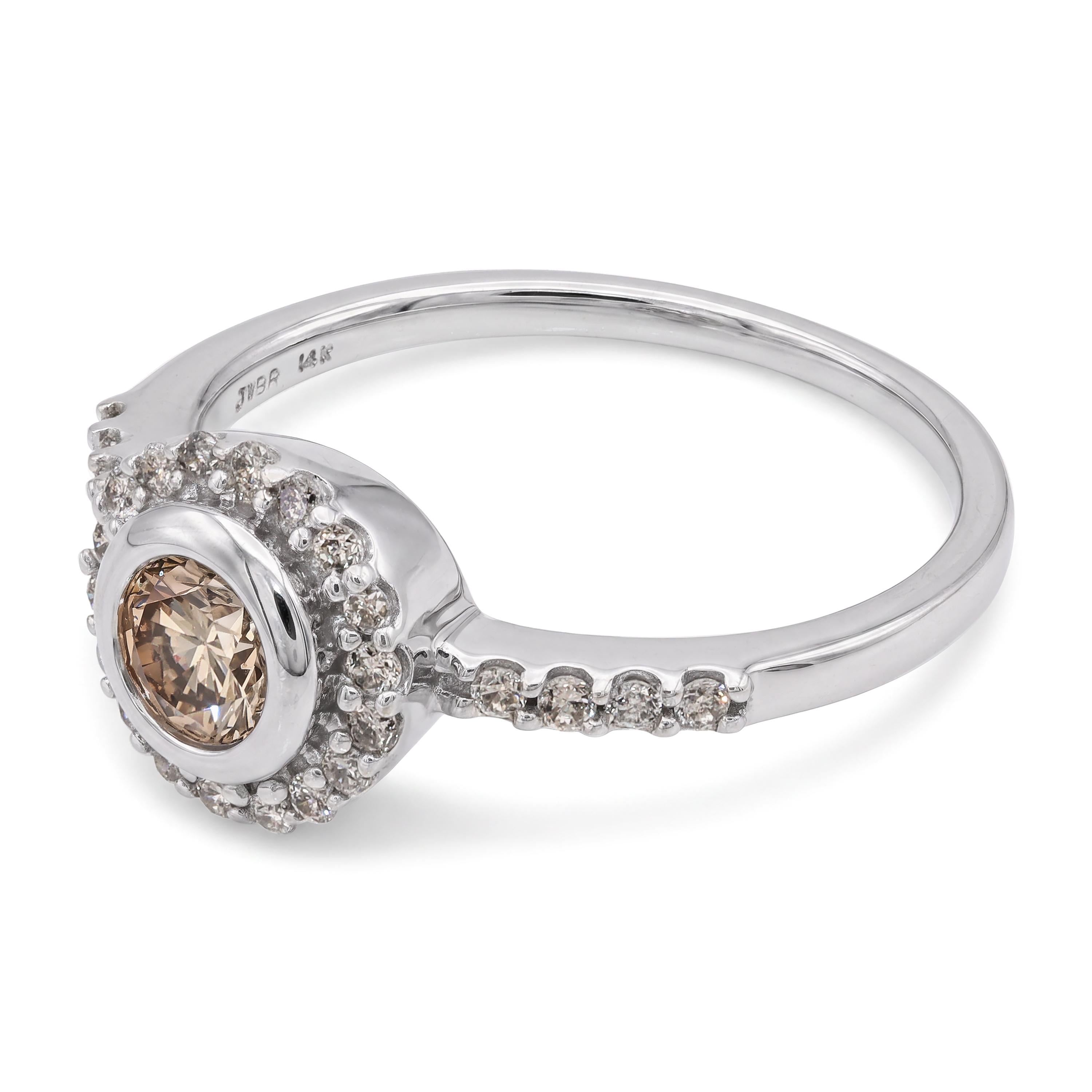 14k White Gold 0.65tcw Champagne Diamond Halo Ring
