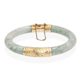 Vintage Yellow Gold Variegated Jade Hinged Bangle Bracelet