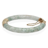 Vintage Yellow Gold Variegated Jade Hinged Bangle Bracelet
