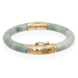 Vintage Yellow Gold Variegated Jade Hinged Bangle Bracelet