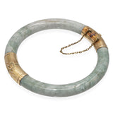 Vintage Yellow Gold Variegated Jade Hinged Bangle Bracelet