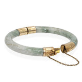 Vintage Yellow Gold Variegated Jade Hinged Bangle Bracelet