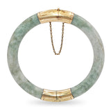 Vintage Yellow Gold Variegated Jade Hinged Bangle Bracelet