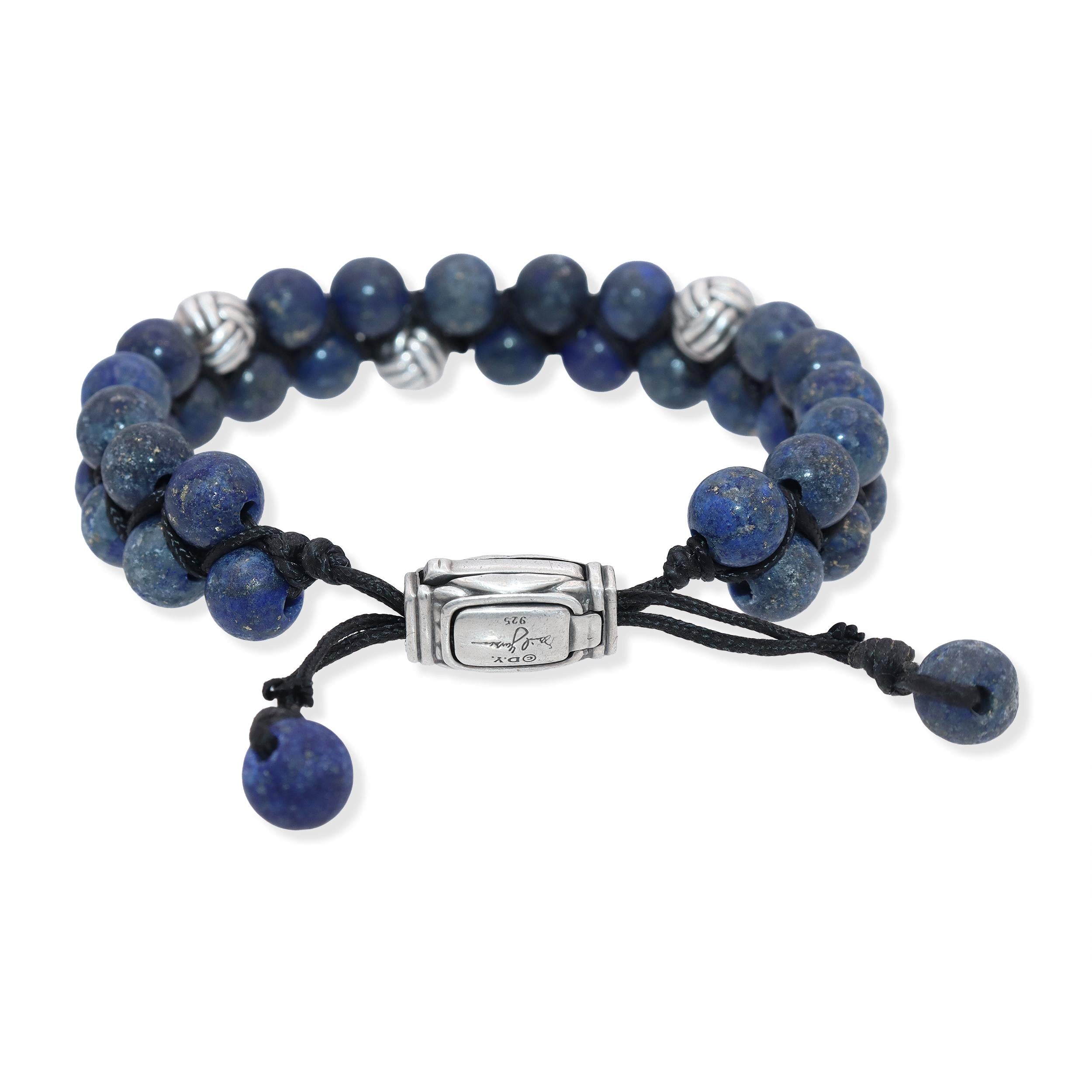 David Yurman Sterling Silver Lapis Lazuli Spiritual Beaded Bracelet