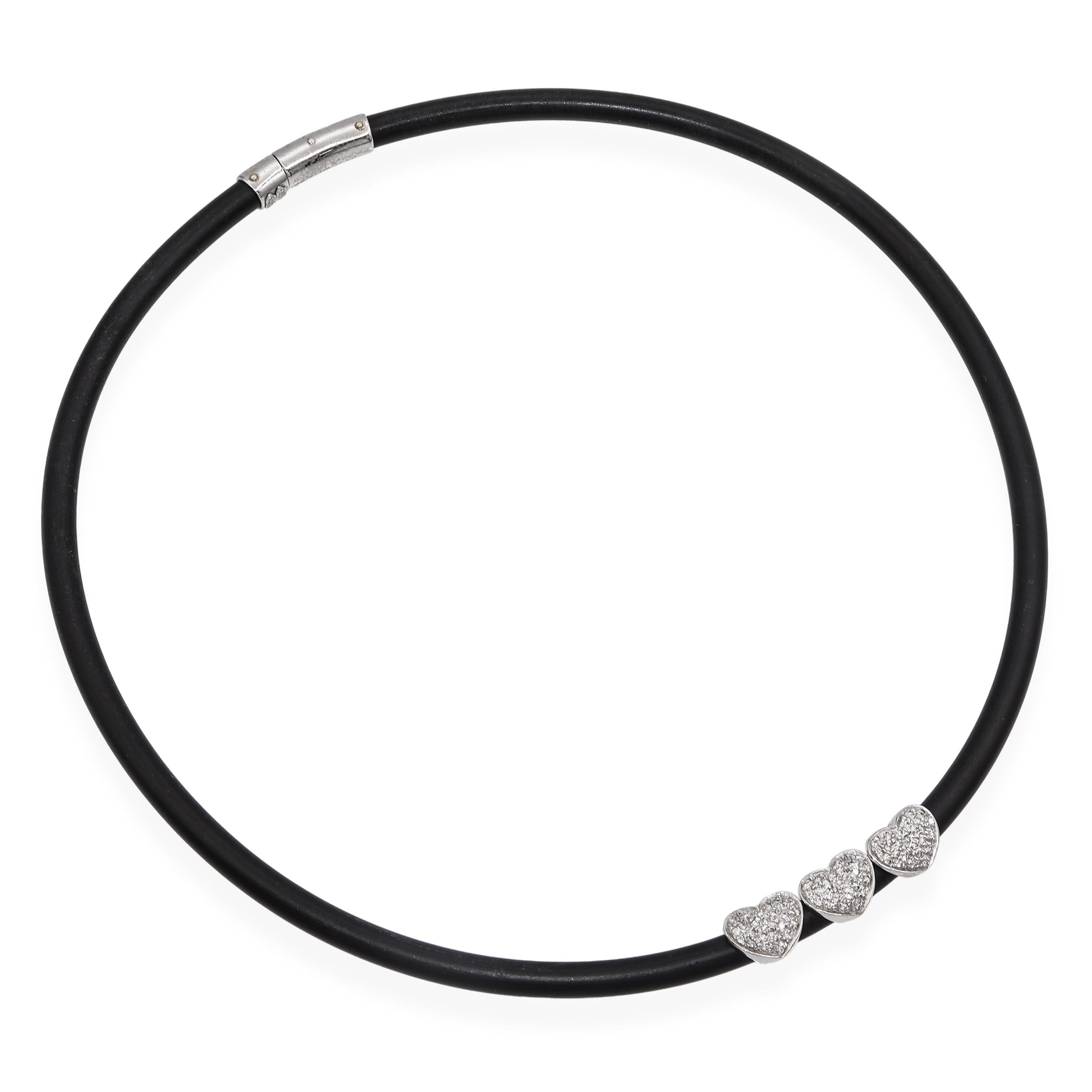 Elite 18K White Gold Diamond Heart Rubber Necklace