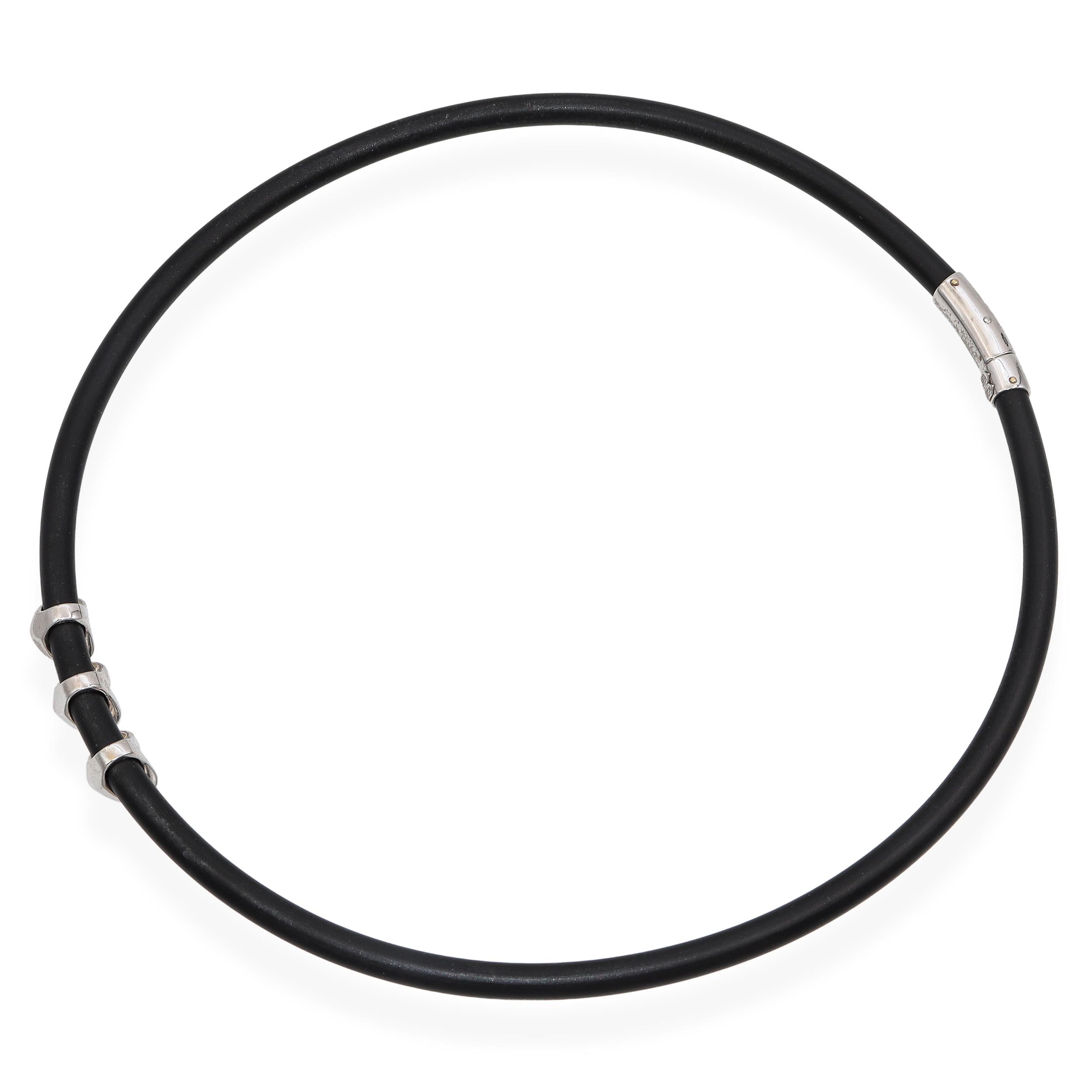 Elite 18K White Gold Diamond Heart Rubber Necklace