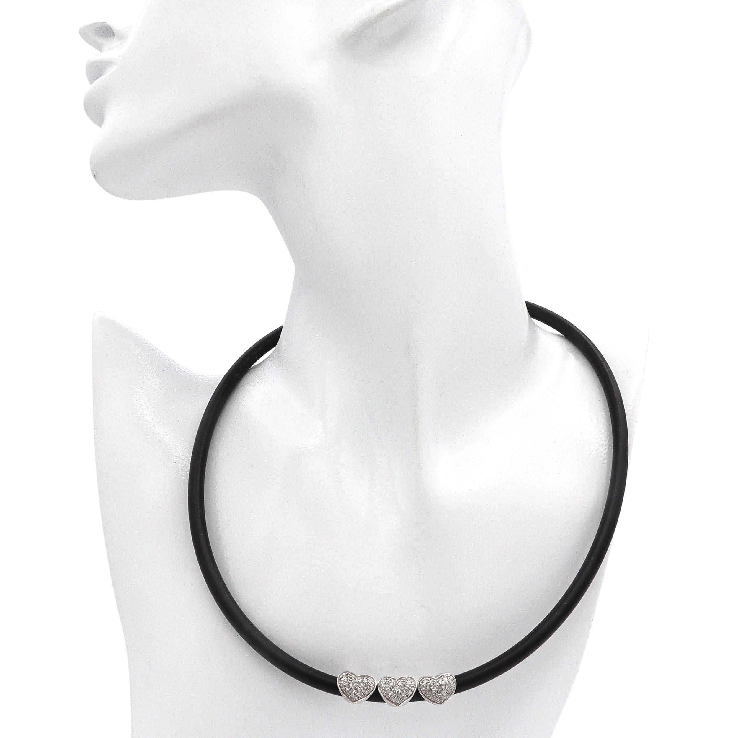 Elite 18K White Gold Diamond Heart Rubber Necklace