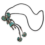 Vintage Native American Zuni Sterling Silver Multi-Stone Inlay Kachina Bolo Tie