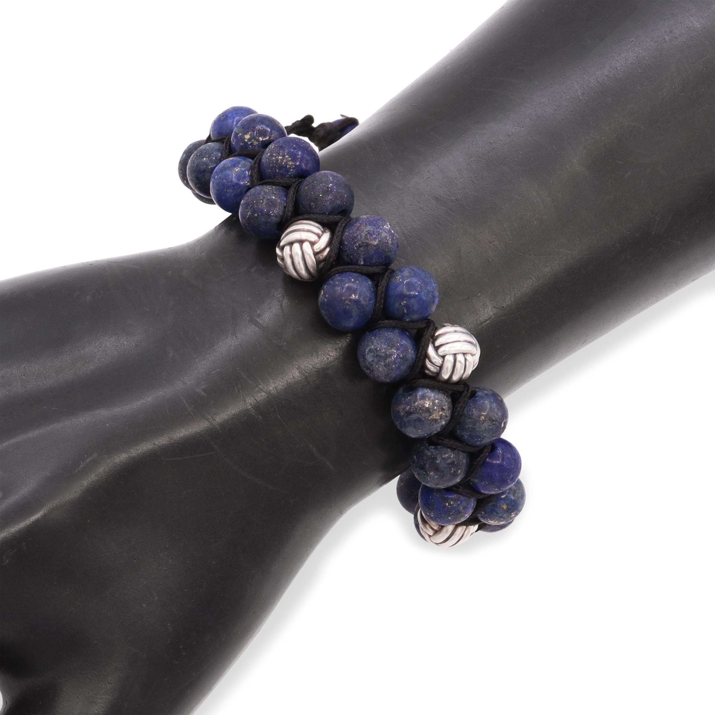 David Yurman Sterling Silver Lapis Lazuli Spiritual Beaded Bracelet