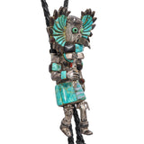Vintage Native American Zuni Sterling Silver Multi-Stone Inlay Kachina Bolo Tie