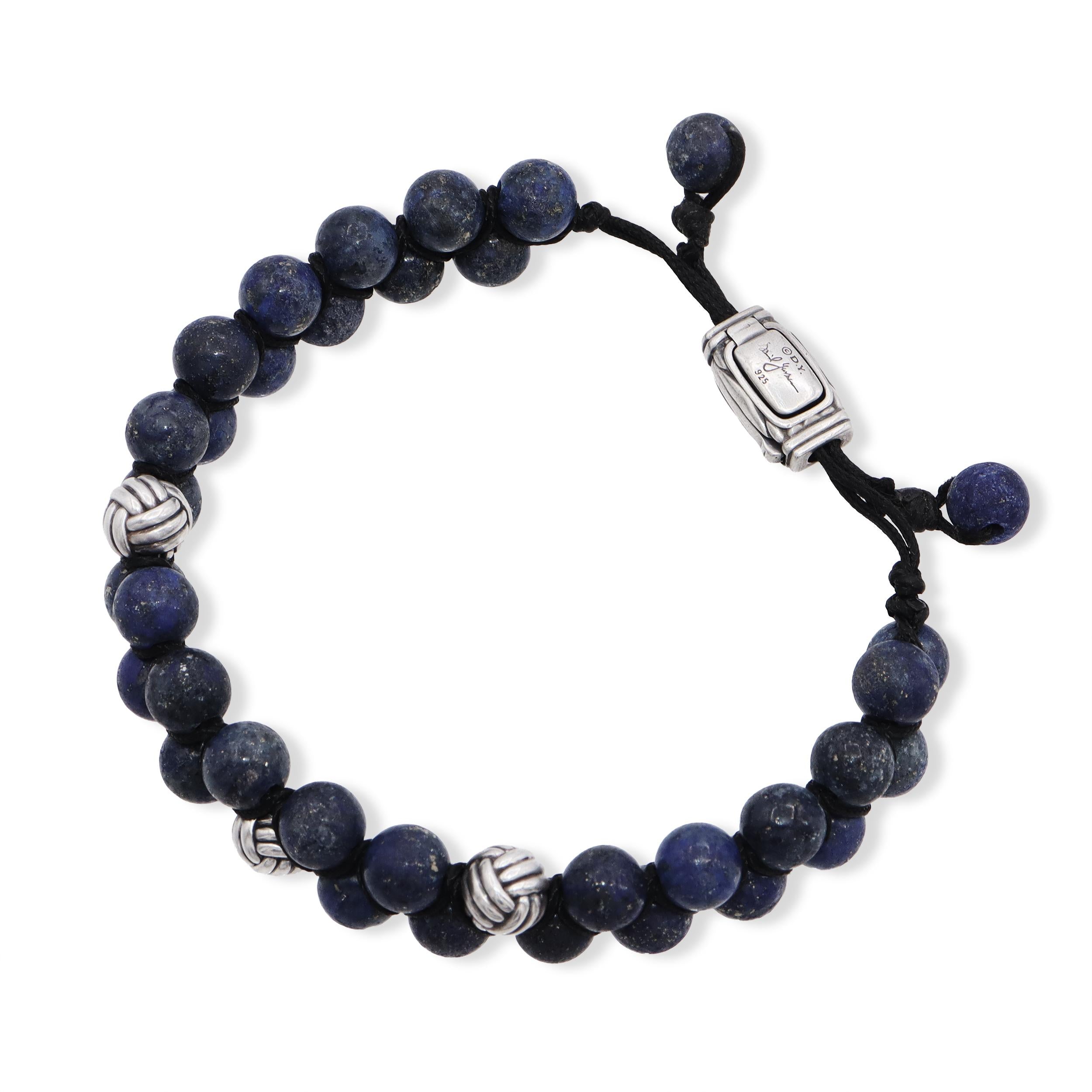 David Yurman Sterling Silver Lapis Lazuli Spiritual Beaded Bracelet
