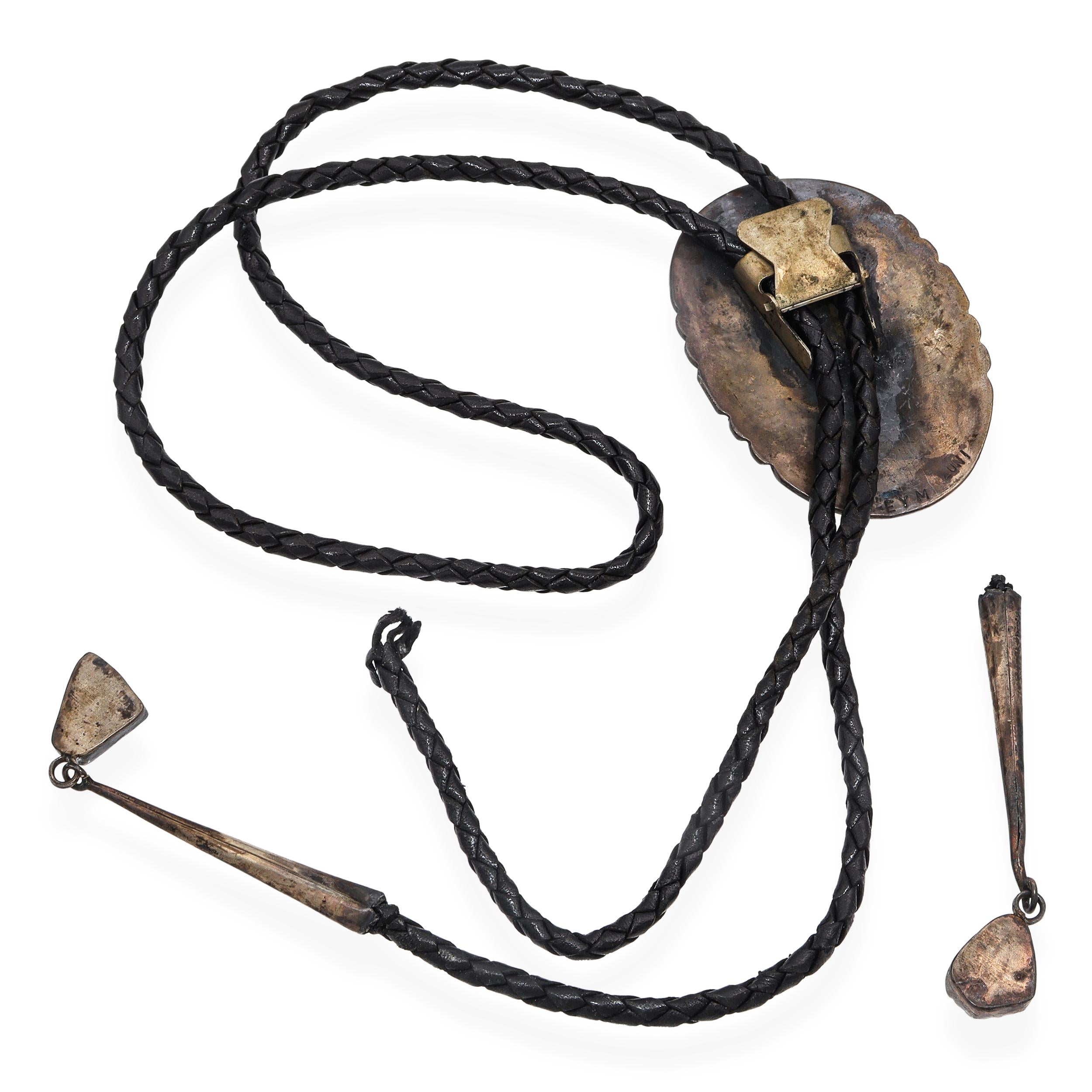 Vintage EYM Signed Zuni Sterling Silver and Turquoise Cluster Bolo Tie