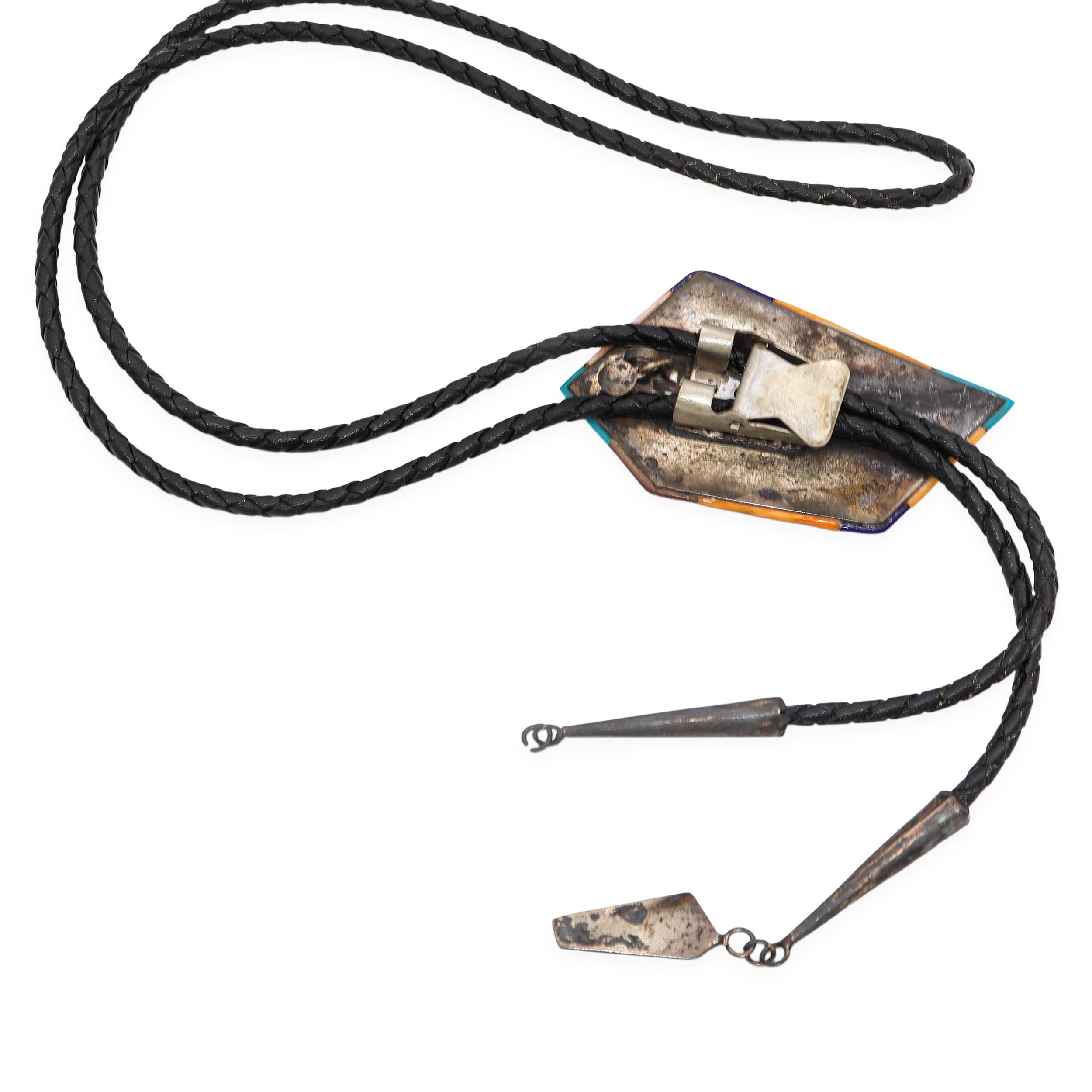 Vintage Sterling Silver Multi-Stone Inlay Bolo Tie