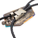 Vintage Sterling Silver Multi-Stone Inlay Bolo Tie