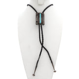Vintage Native American Navajo Sterling Silver Turquoise and Wood Inlay Bolo Tie