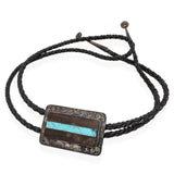 Vintage Native American Navajo Sterling Silver Turquoise and Wood Inlay Bolo Tie