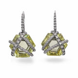 David Yurman Sterling Silver Cable Wrap Peridot & Diamond Drop Earrings