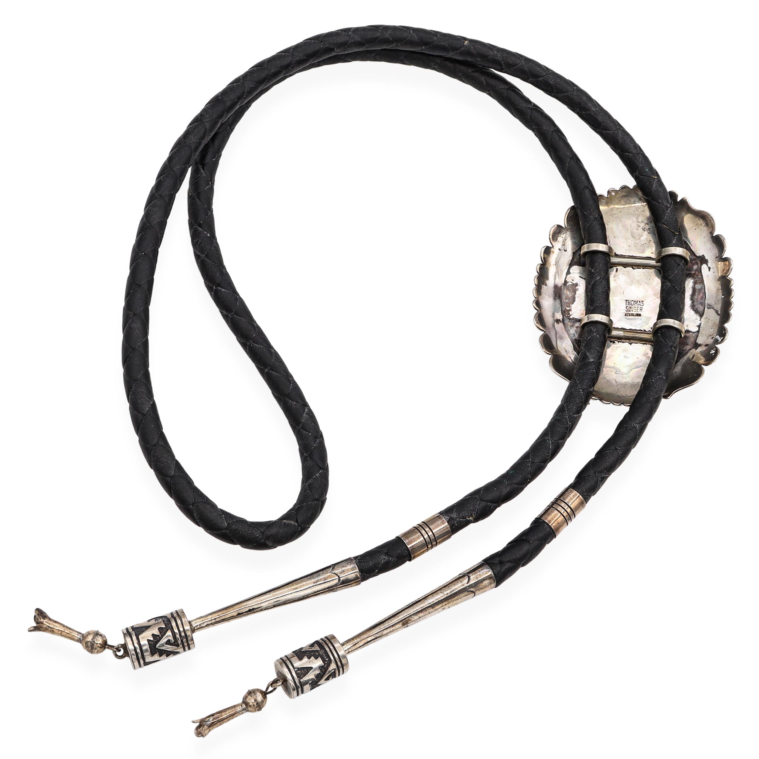 Vintage Southwestern Thomas Singer Navajo Sterling Silver Turquoise Bolo Tie