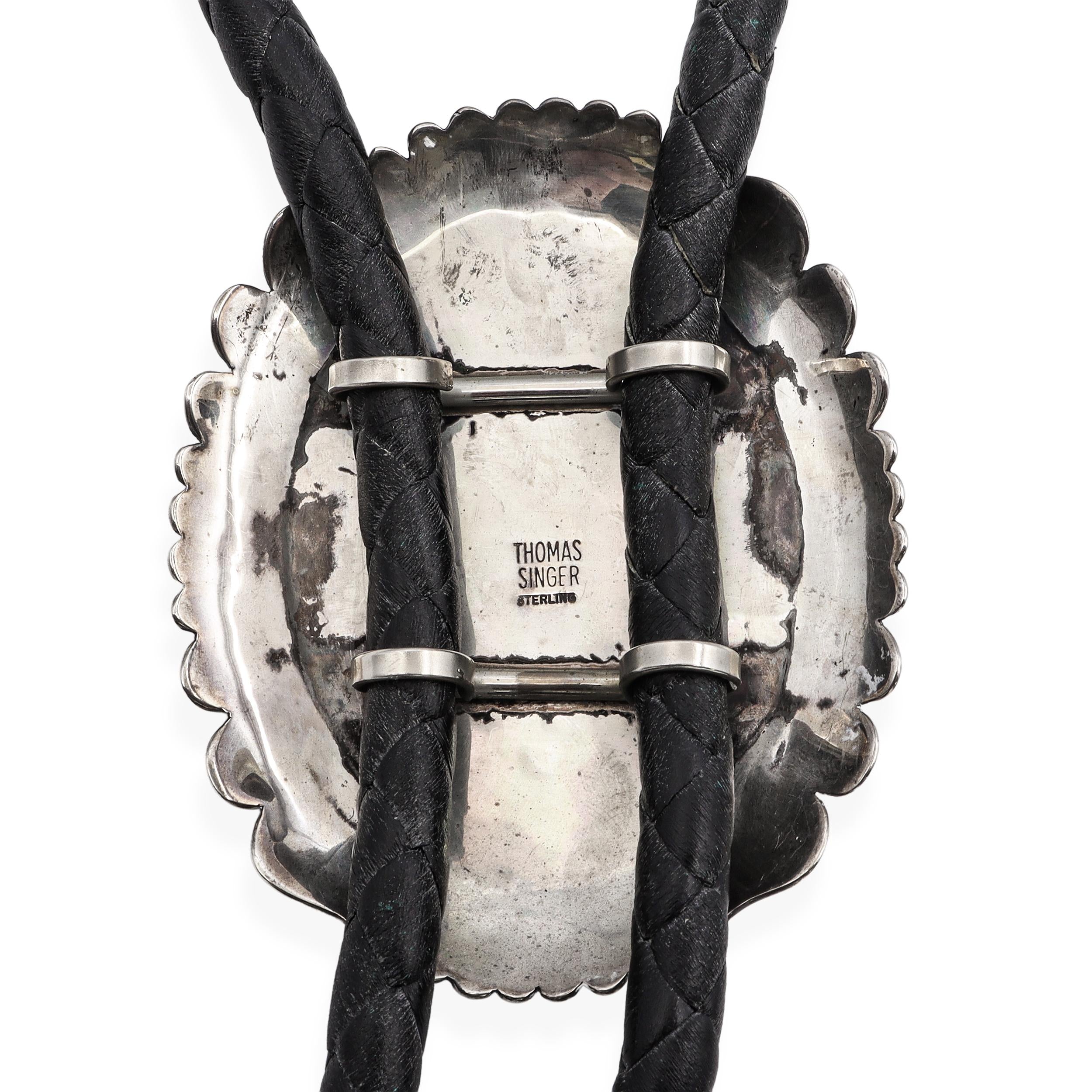 Vintage Southwestern Thomas Singer Navajo Sterling Silver Turquoise Bolo Tie