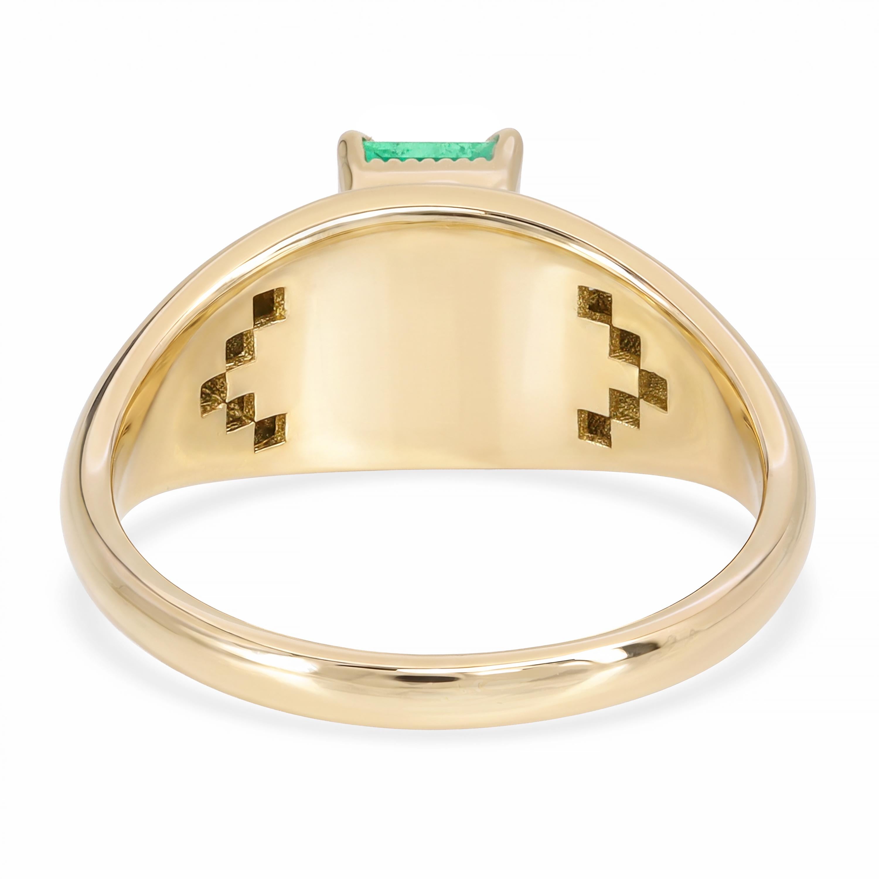 14k Yellow Gold 1.01ct Colombian Emerald and Burnished Set Diamond Ring