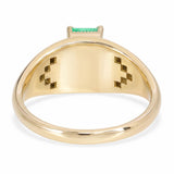 14k Yellow Gold 1.01ct Colombian Emerald and Burnished Set Diamond Ring