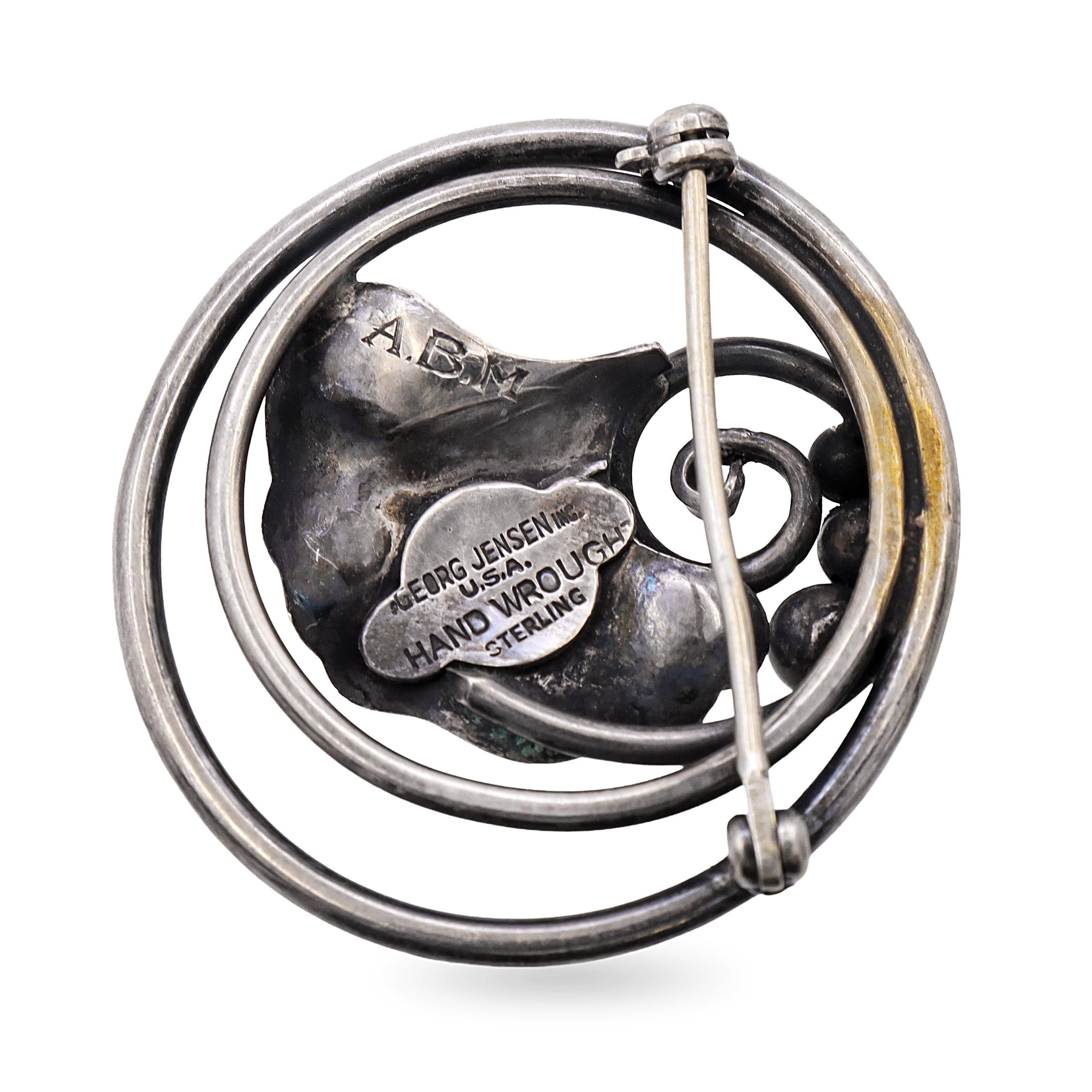 Vintage 1940s George Jensen Sterling Silver Lotus Leaf Brooch