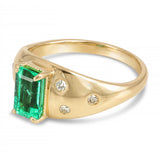 14k Yellow Gold 1.01ct Colombian Emerald and Burnished Set Diamond Ring
