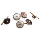 Vintage 14K Yellow Gold Mother of Pearl and Seed Pearl Cufflink & Shirt Stud Set