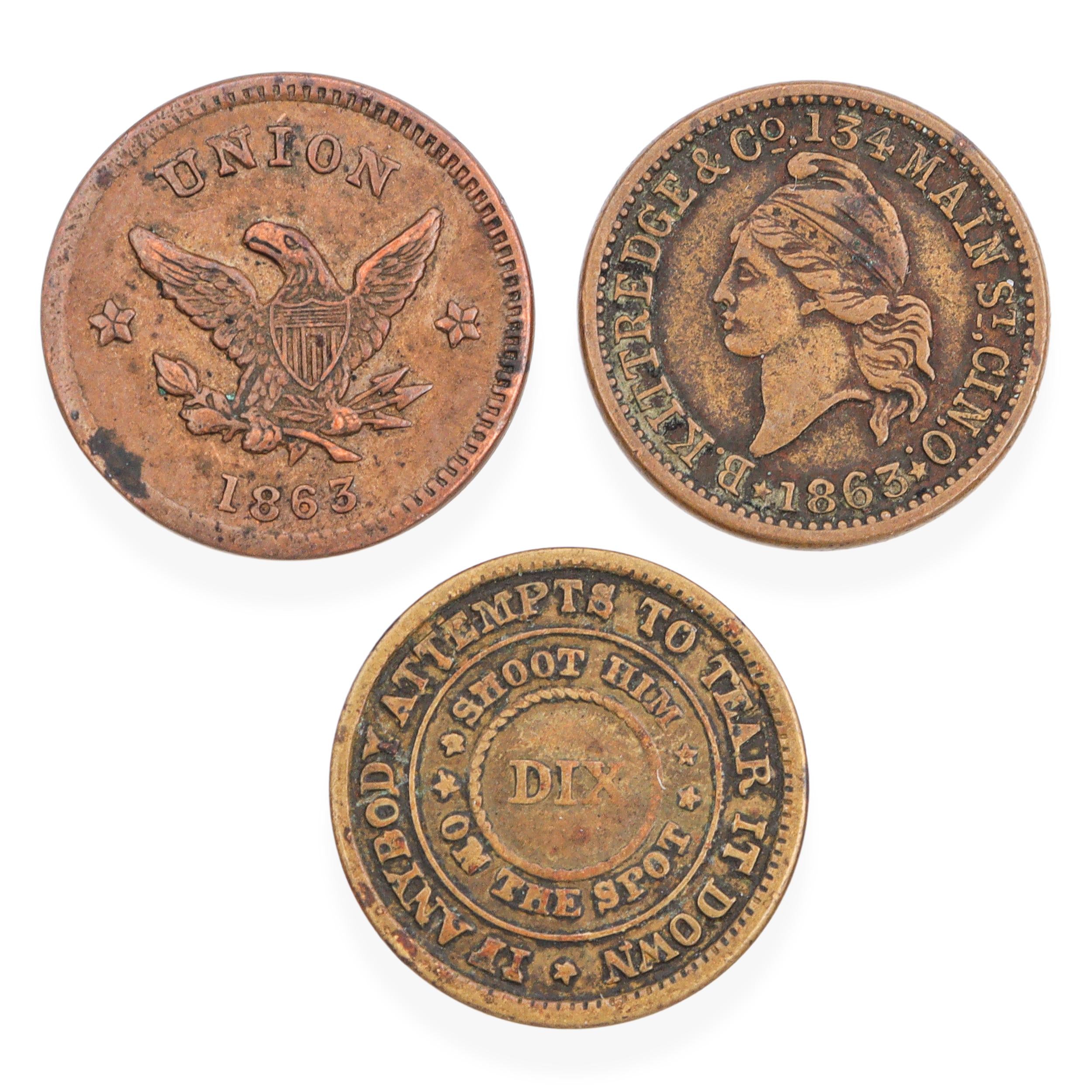 Lot of 3 Civil War Patriotic Tokens