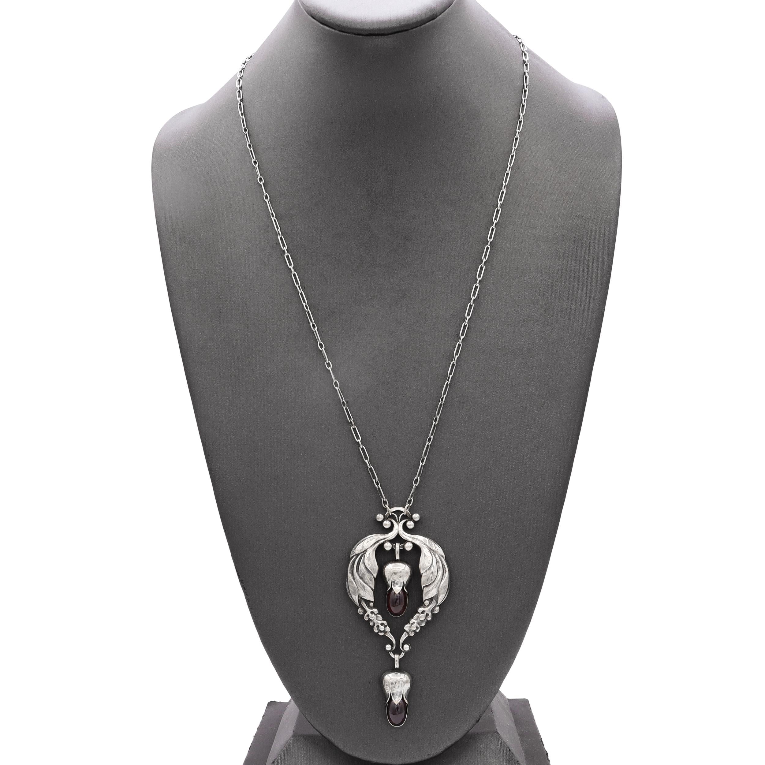 Art Nouveau Georg Jensen No.51 830 Silver Garnet Necklace